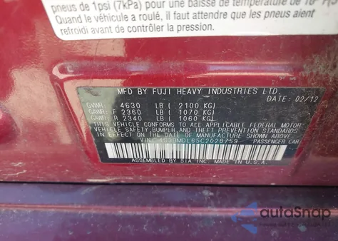 2012 Subaru Legacy 3.6R Limited z USA, uszkodzony, nr VIN 4S3BMDL65C2028759